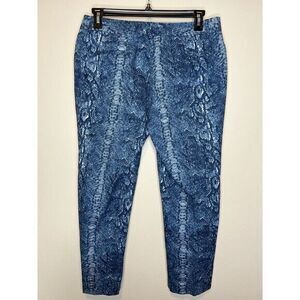 Larry Levine Women's Size 12 Blue Capri Pants Animal Print Pockets‎ Stretch